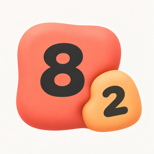 Two soft number tiles, a coral 8 and a peach 2